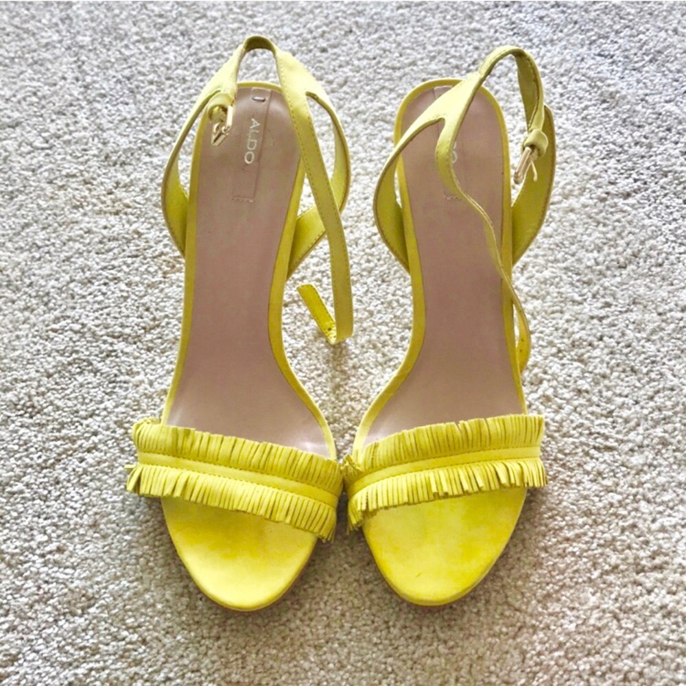 Aldo neon yellow fringe heels